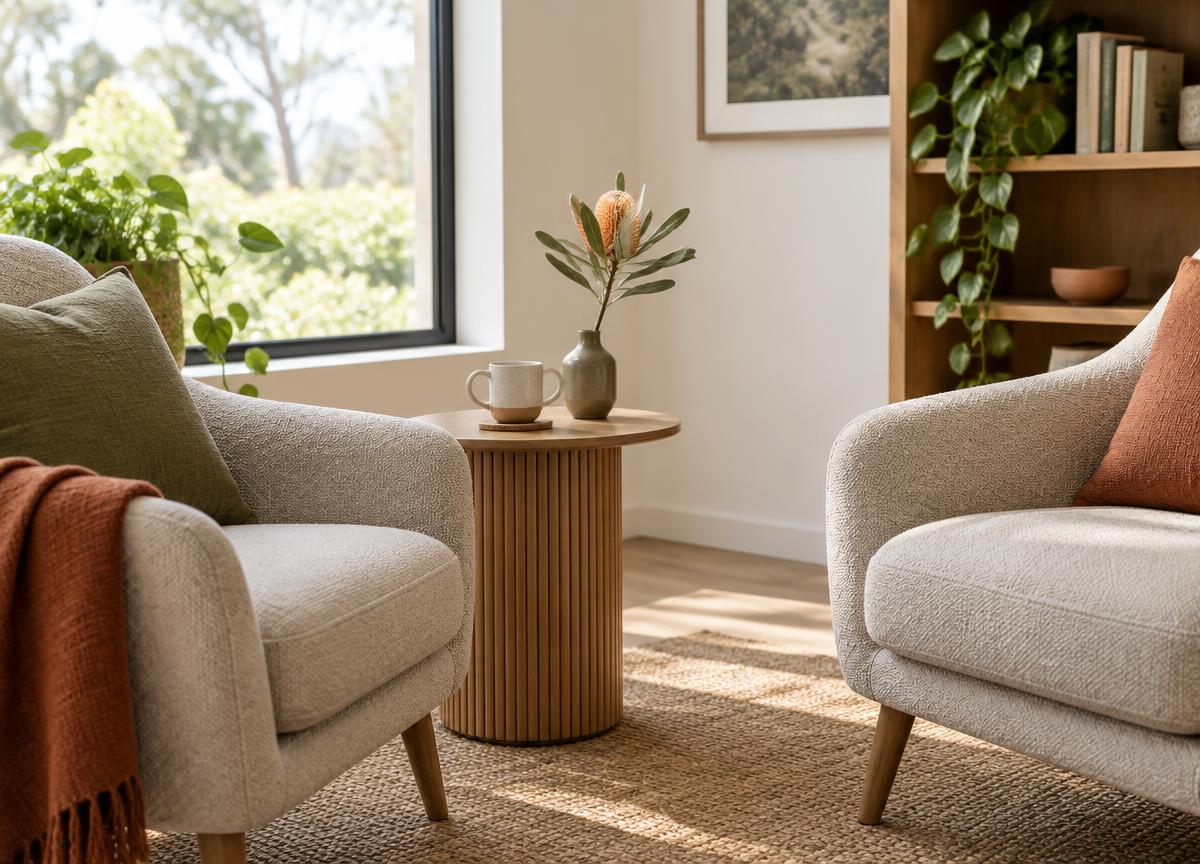 Warm and welcoming therapy space with two chairs